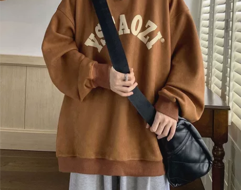 情侣款无帽圆领卫衣男士春秋冬季加绒加厚美式...