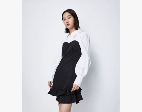 冬季新品女装时尚休闲拼接荷叶边连衣裙WG3...