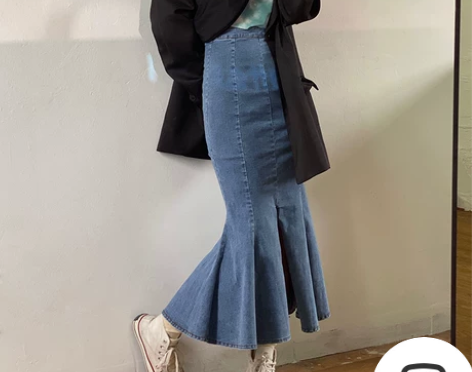 牛仔半身裙开叉包臀鱼尾裙中长款 s码的 不...