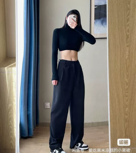 大码宽松西装裤女春高腰显瘦垂感拖地裤胖妹妹...