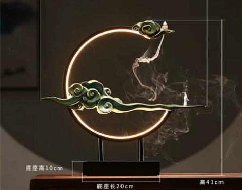 创意灯圈倒流香炉摆件禅意玄关家用室内新中式...