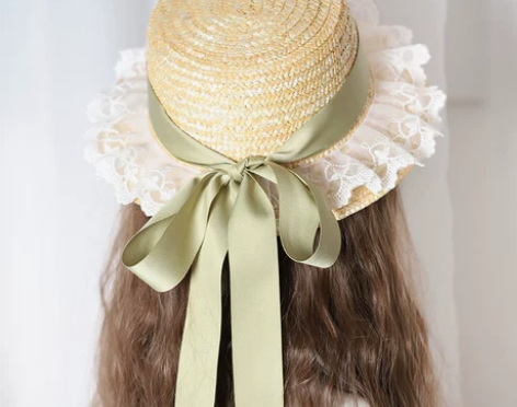 lolita草帽女夏百搭田园蝴蝶结飘带遮阳...