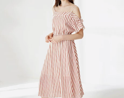 伊芙丽新款韩版裙子短袖收腰显瘦中裙气质吊带...