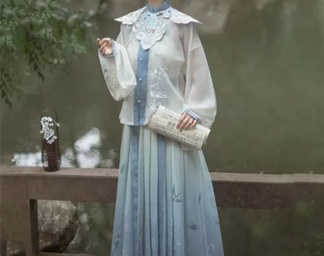 桔屿原创汉服女玉骨云肩明制立领对襟短衫中国...