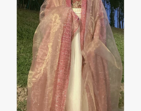 ?原创粉色汉服女款一片式古装诃子裙大袖衫唐...