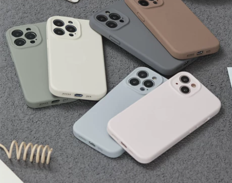 简约纯色适用iPhone13手机壳凹槽液态...
