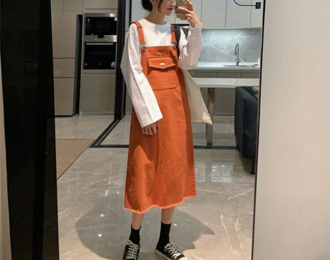 2021春夏季新款牛仔背带裙女中长款连衣裙...