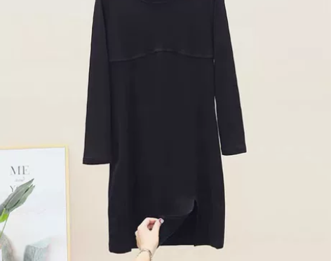 打底黑色连衣裙秋冬韩版黑色短袖t恤裙显瘦打...