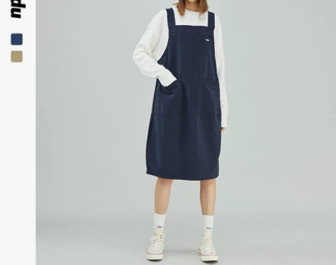 日系背带裙2021新款秋季宽松中长裙学院风...