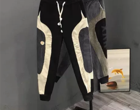 休闲裤男2022春秋季新品撞色灯芯绒拼接网...