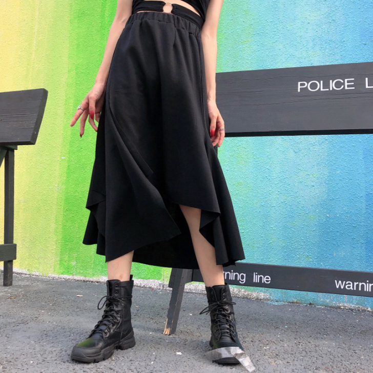 不规则开叉半身裙女夏季宽松中长款显瘦A字裙