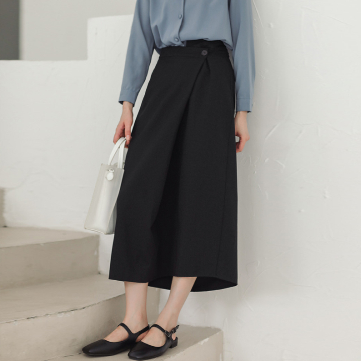 半身裙女学生高腰中长款a字裙黑色裙子早秋2...