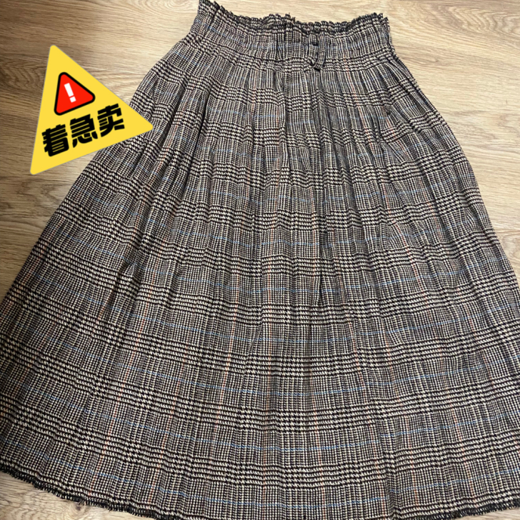 格子百褶半身裙中裙伞裙A字裙