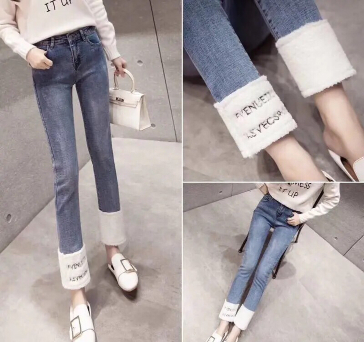 牛仔裤拼羊羔毛 加绒 冬款 m码 有弹力 ...