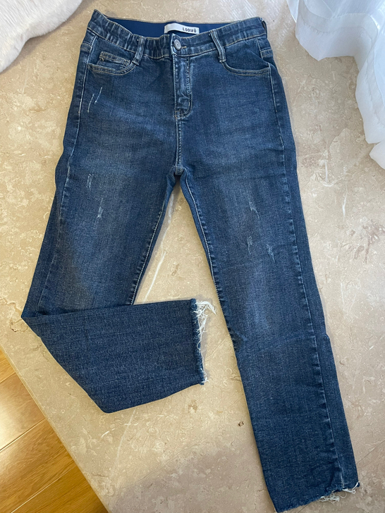 薄绒松紧腰牛仔裤 弹力好 s码