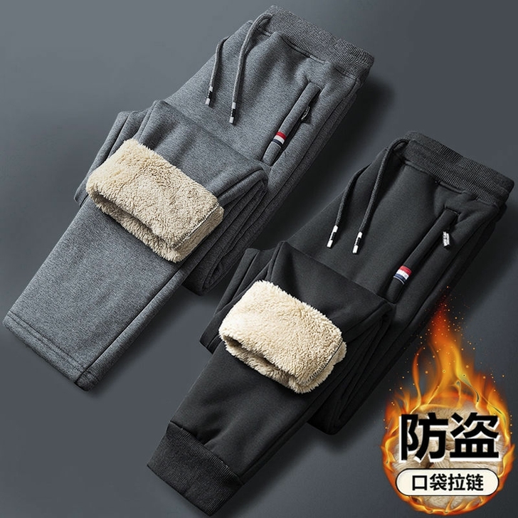 羊羔绒保暖加绒休闲裤男加厚冬季新款长裤拉链...