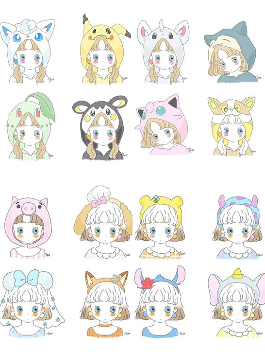 Q版手绘动漫少女头像插画临摹素材300张，...