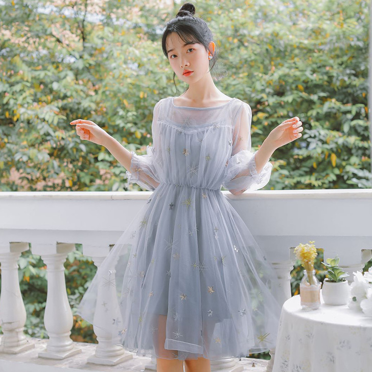 小个子温柔桔梗初恋裙子夏装2021年新款森...