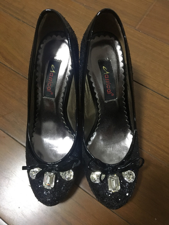 黑色红底防水台高跟单鞋女