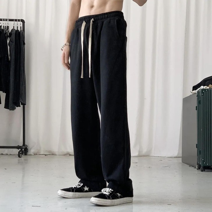 秋季高街裤子男复古坠感长裤潮流宽松休闲in...