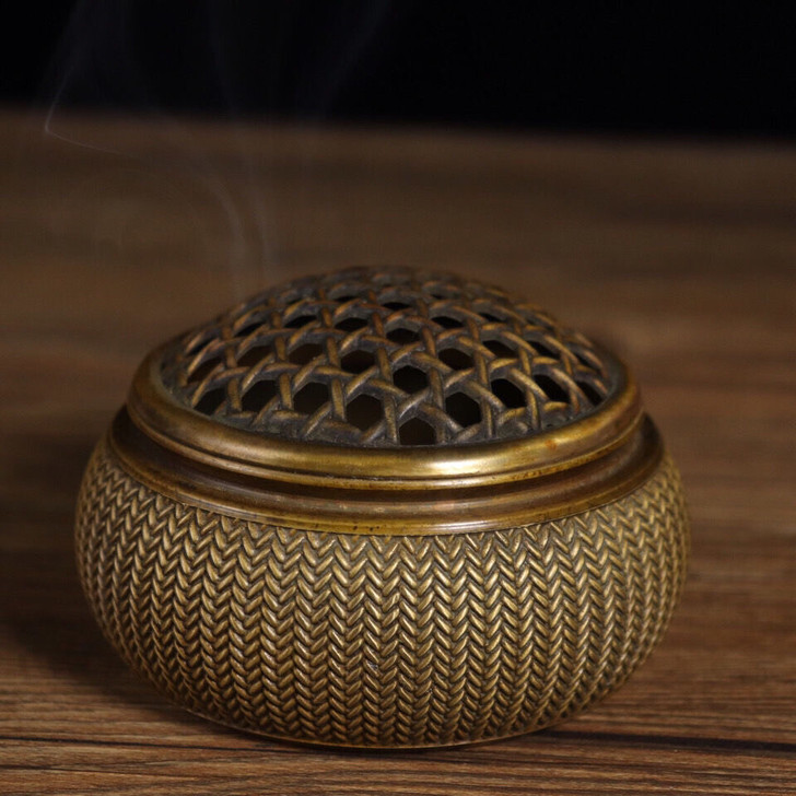 苏工纯铜竹编熏炉铜香炉精致宣德炉盘香炉苏工...