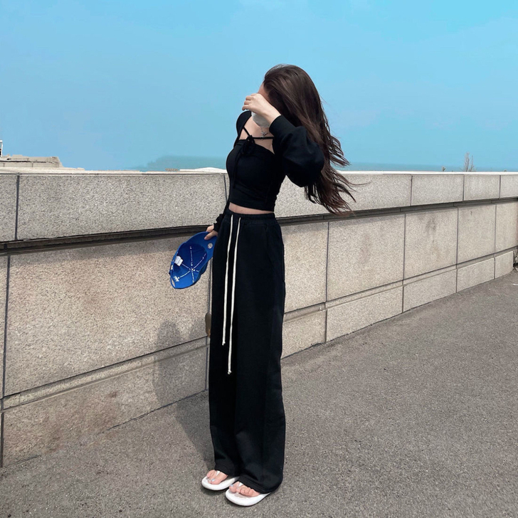拖地裤女高街vibe风裤子薄款垂感宽松阔腿...