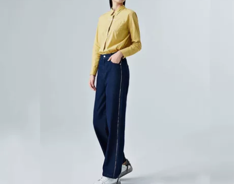 古木夕羊 纯棉阔腿牛仔裤女2022年春季新...