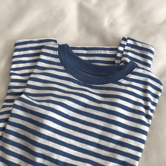 纯棉海魂衫ins韩版宽松条纹短袖T恤女清新...