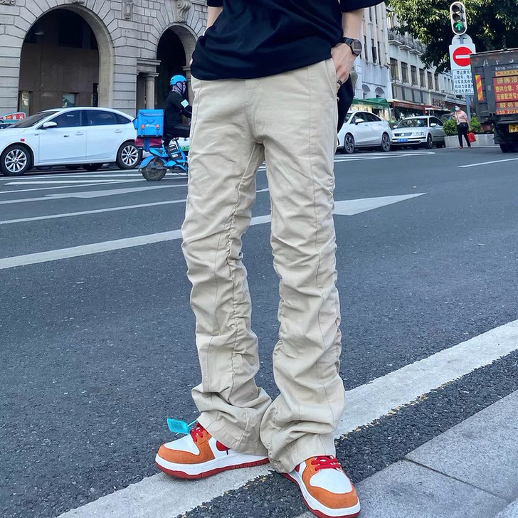 FOG经典款欧美褶皱堆叠高街卡其百搭裤子休...