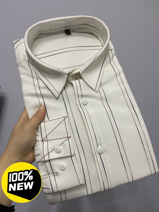【全新包邮】白色条纹衬衫男士冬季衬衫商务长...