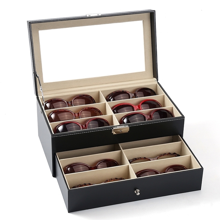 皮质眼镜收纳盒太阳镜墨镜展示盒眼镜收藏盒眼...