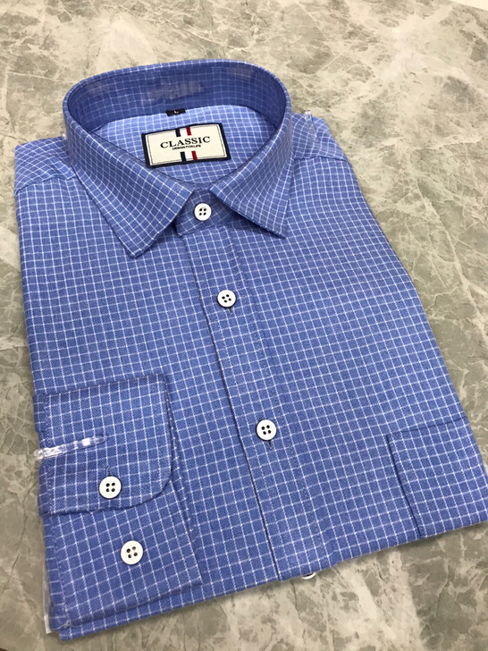 纯棉磨毛厚料小格子男士长袖休闲绅士衬衫