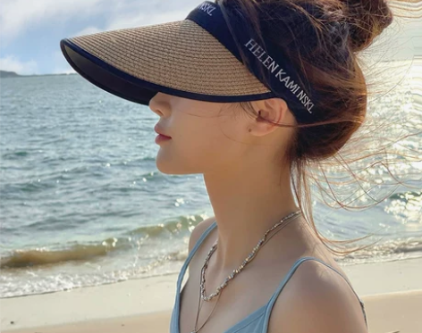 空顶uv防晒帽女夏防紫外线大帽檐沙滩遮阳草...