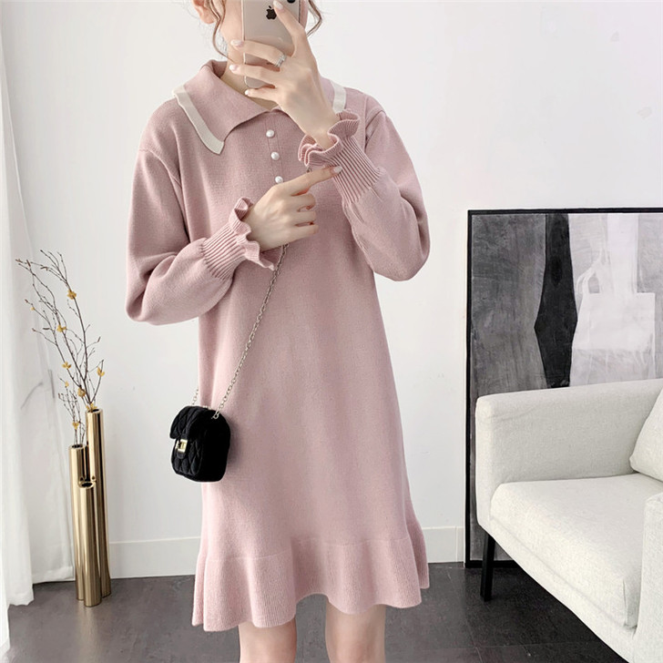 【双11狂欢价】学院风减龄娃娃领针织连衣裙...