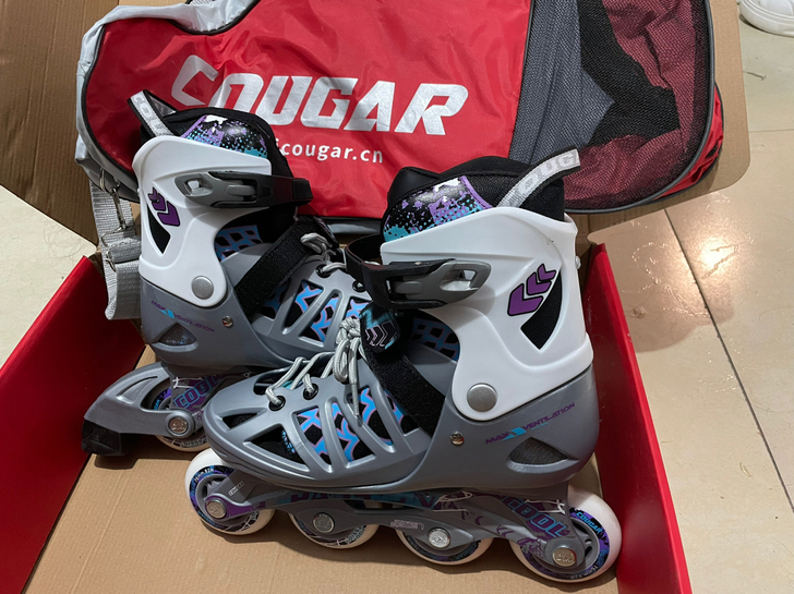 正品美洲豹轮滑鞋（银紫色，37至40码可调...
