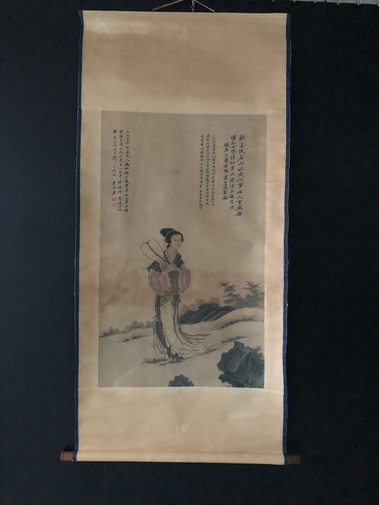 古玩收藏名人名家字画实物拍摄【唐寅】仕女游...