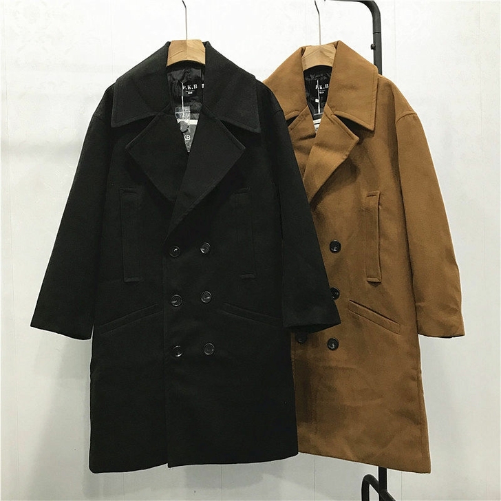 男士风衣中长款过膝宽松韩版帅气潮流毛呢大衣...