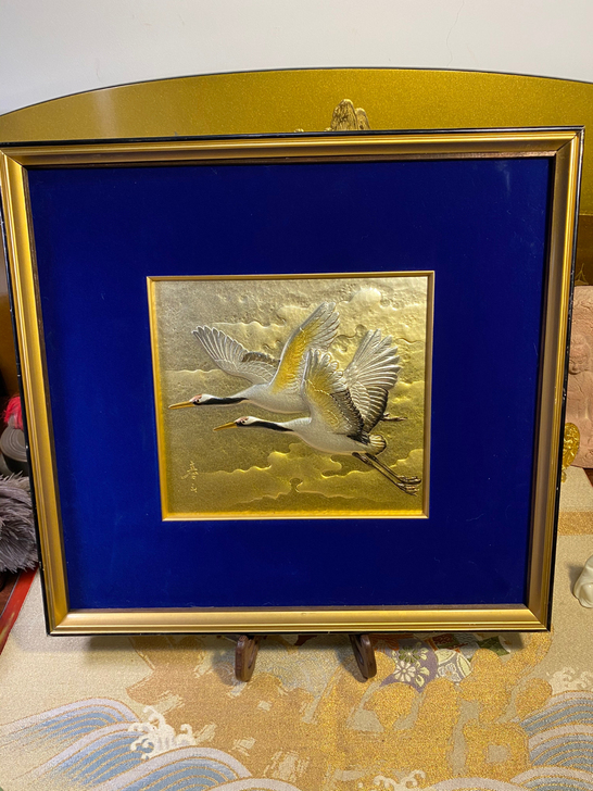 昭和时期金属雕刻画仙鹤