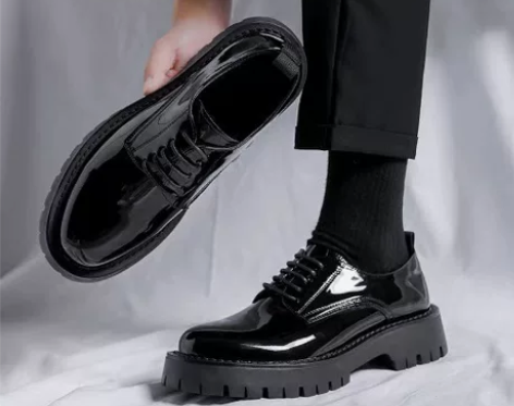 潮男布洛克男鞋亮面潮鞋2021新款潮流增高...