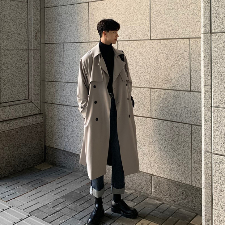 2021新款春秋男士设计感风衣男中长款外套...