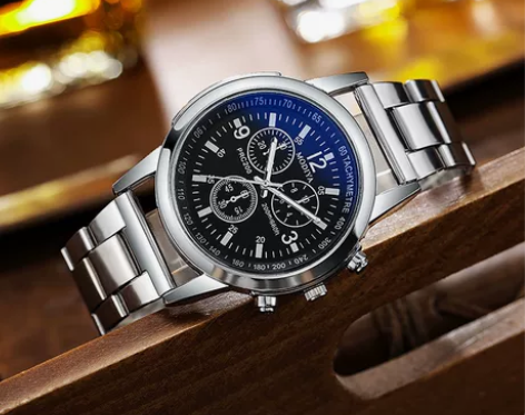 新款时尚男士石英表 蓝光礼品钢带手表 男