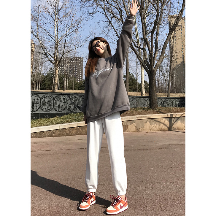 美式hiphop高街裤子ins潮白色裤子女...