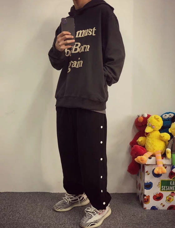 排扣裤欧美高街风纯棉宽松束脚长裤