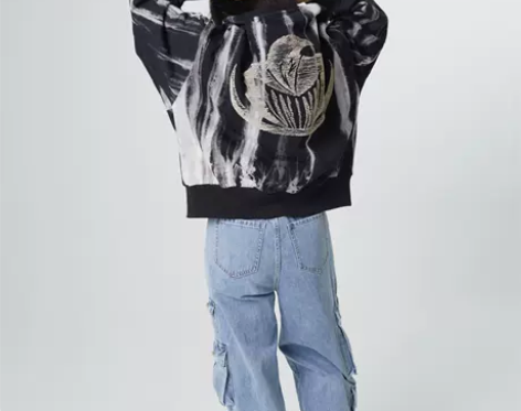 MuninnBran秋冬黑白卫衣宽松log...