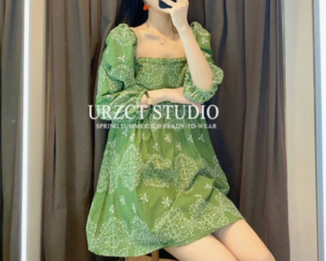 绿色法式裙 m 可爱浪漫显瘦