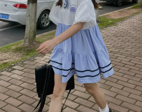 花猪商店 海军领连衣裙女夏2022新款薄款...