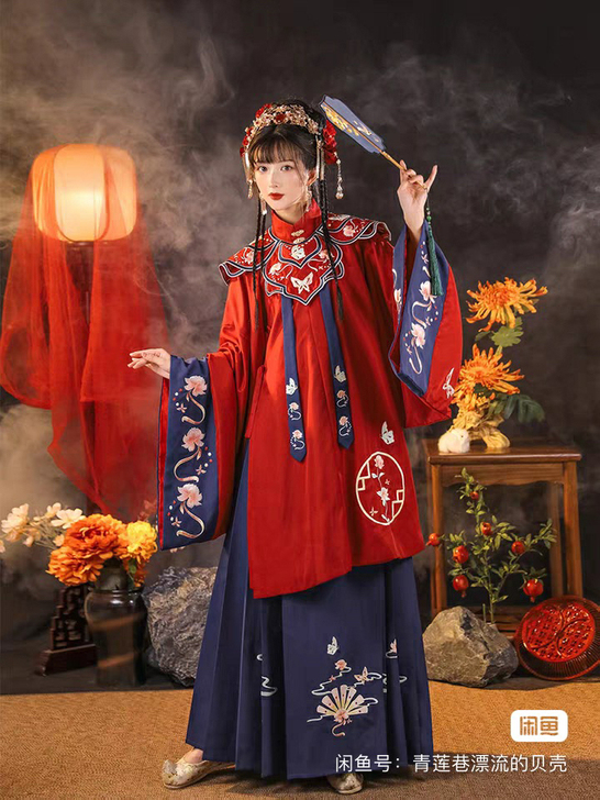 芙立诗原创汉服女明制立领长袄全套花嫁云肩马...