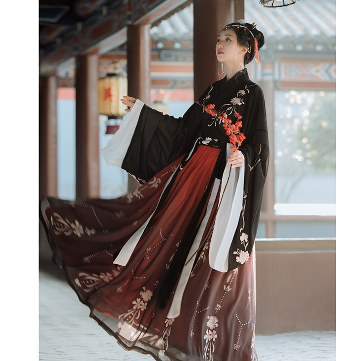 桔屿梧桐落汉服女中国风交领大袖齐腰襦裙魏晋...