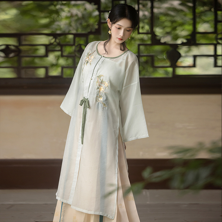 桔屿原创汉服女【茶】中国风明制主腰圆领衫马...