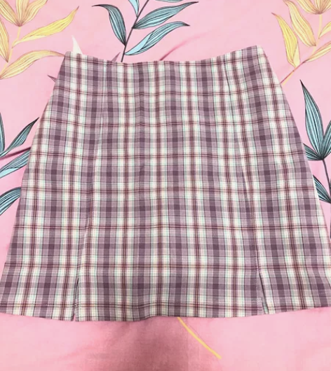 eggka紫色格子A字裙XL 仅试穿 买大...